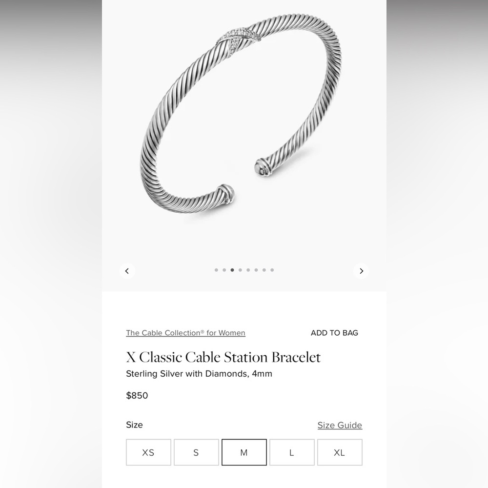 David Yurman Silver Cable Station Bracelet